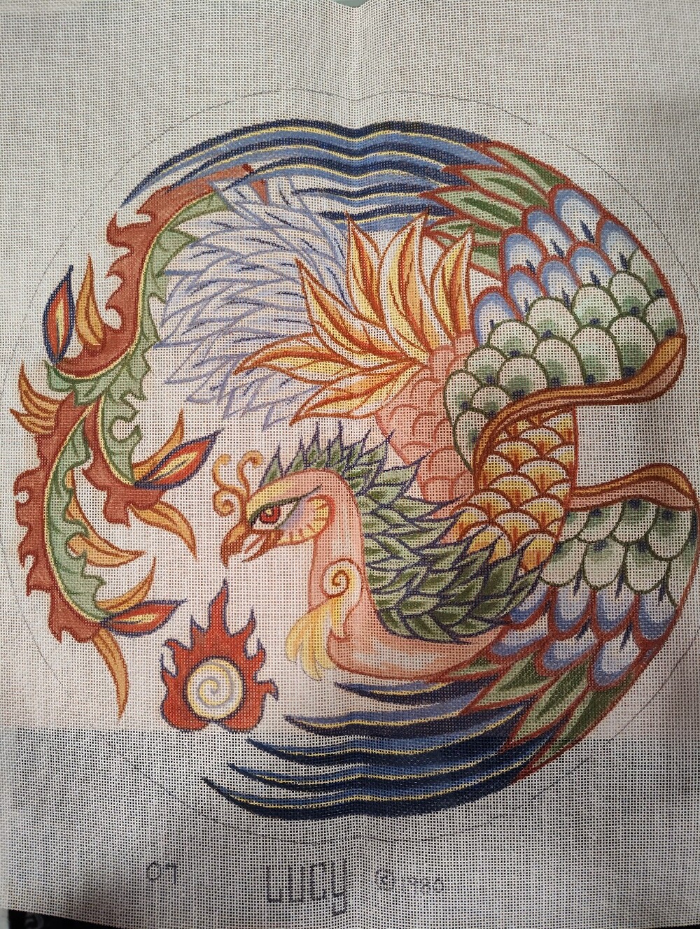 Asian Inspired Phoenix Needlepoint Canvas